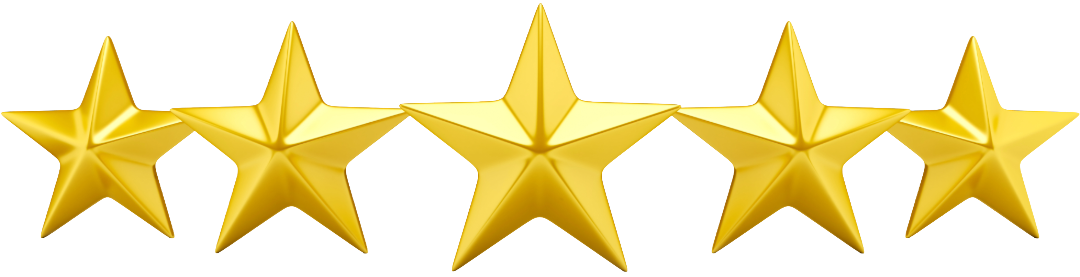 Five shimmering gold stars on a solid black background, highlighting their luminous quality and aesthetic appeal.